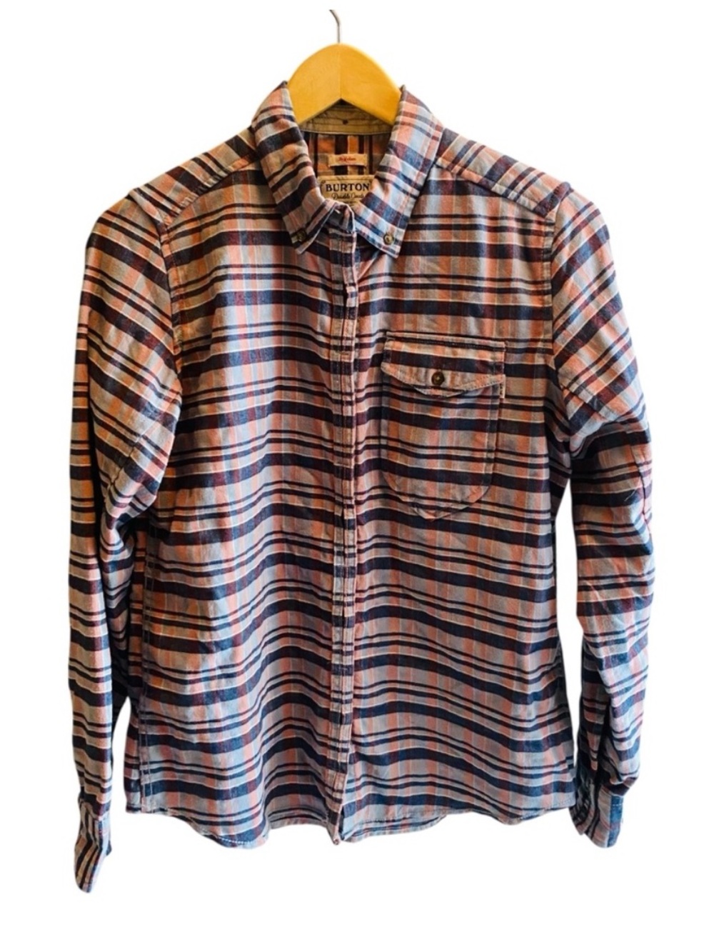 THE BURTON Blue Gray and Peach Pleated Back Flannel Button Down Western